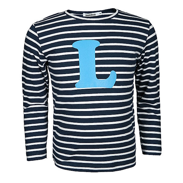 zoolaboo Langarmshirt Buchstabe L gestreift in weiß/dunkelblau/blau