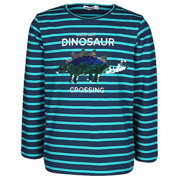 zoolaboo Langarmshirt DINOSAUR CROSSING mit Wendepailletten in dunkelblau/türkis