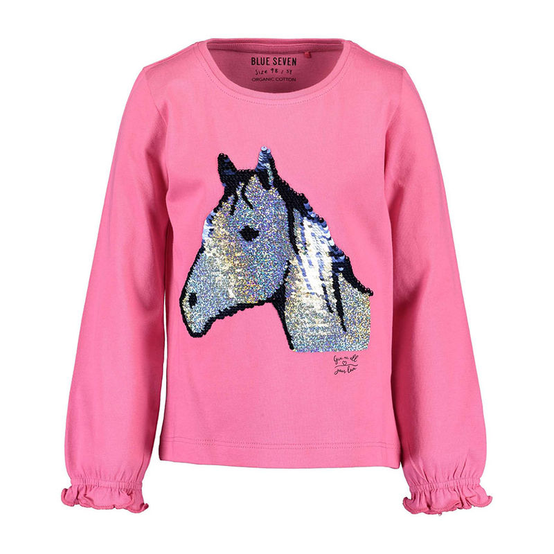 Langarmshirt HORSES – RUFFLES mit Wendepailletten in pink