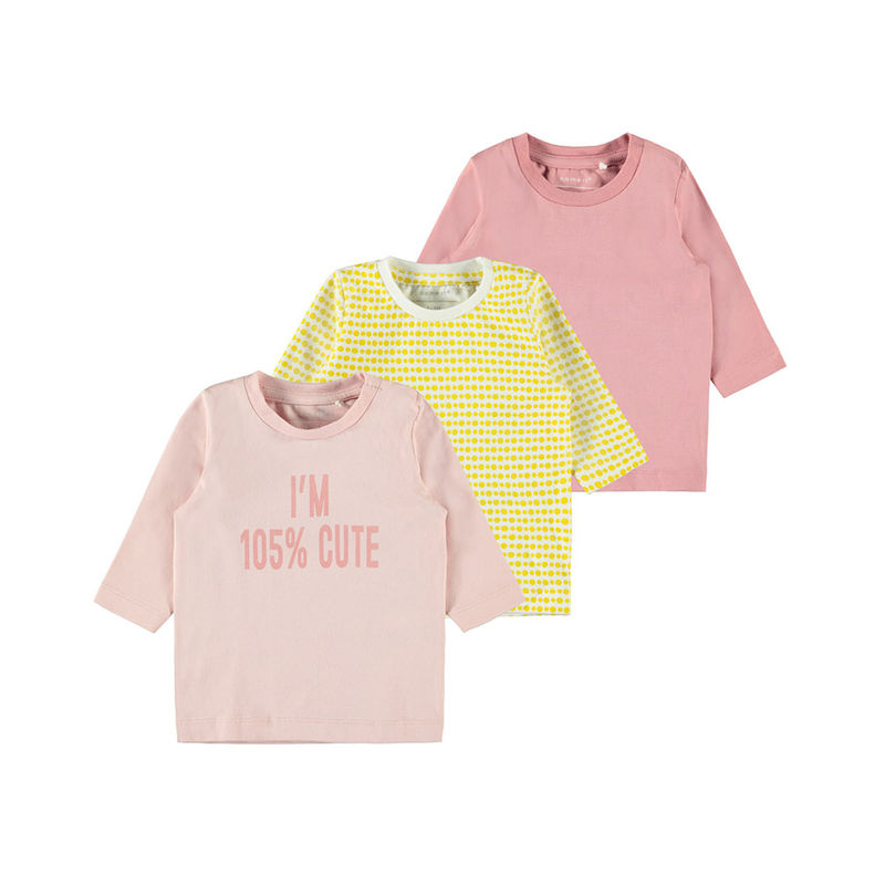 Langarmshirt NBFNUKA 3er-Pack in rosa/gelb