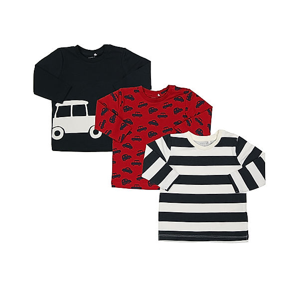 name it Langarmshirt NBMKALLE AUTOS 3er-Pack in rot/dunkelblau