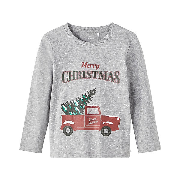 name it Langarmshirt NMMVISMAS - TREE in grey melange