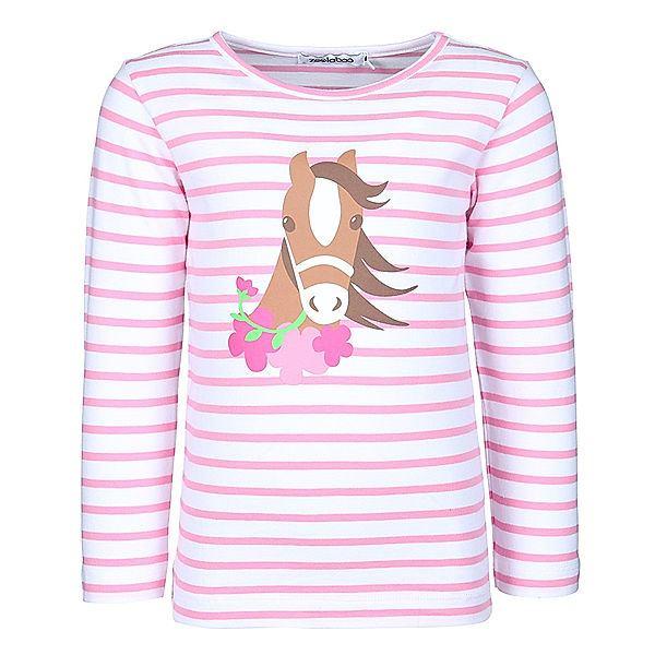 zoolaboo Langarmshirt PFERD MIT BLUMEN gestreift in rosa