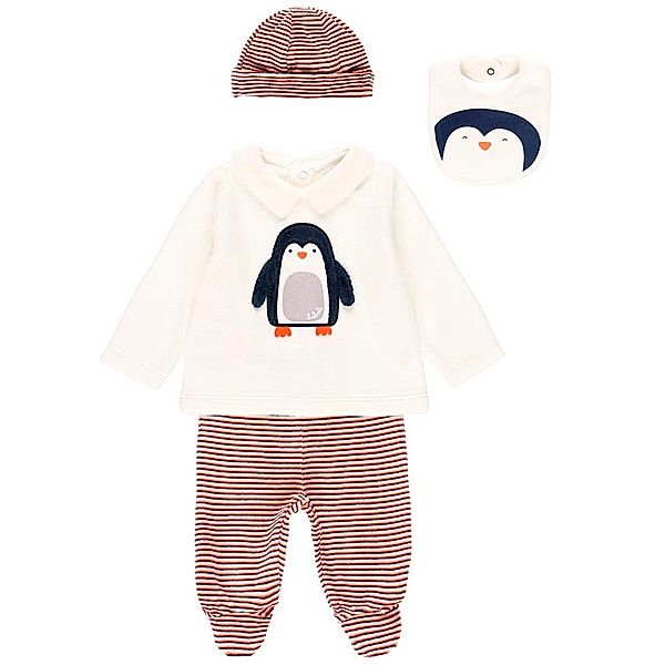 Boboli Langarmshirt PINGUIN mit Schlupfhose, Mütze und Lätzchen in offwhite