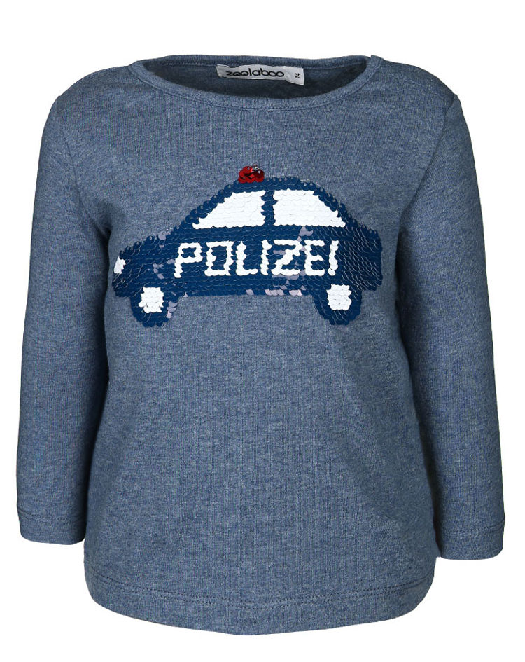 Langarmshirt POLIZEI TATÜ-TATA mit Wendepailletten in blau melange