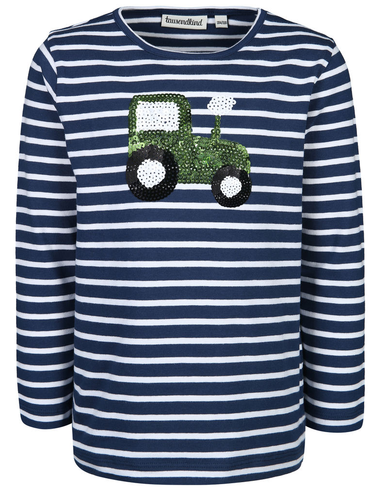 Langarmshirt TRAKTOR TOBI mit Pailletten in dunkelblau weiß