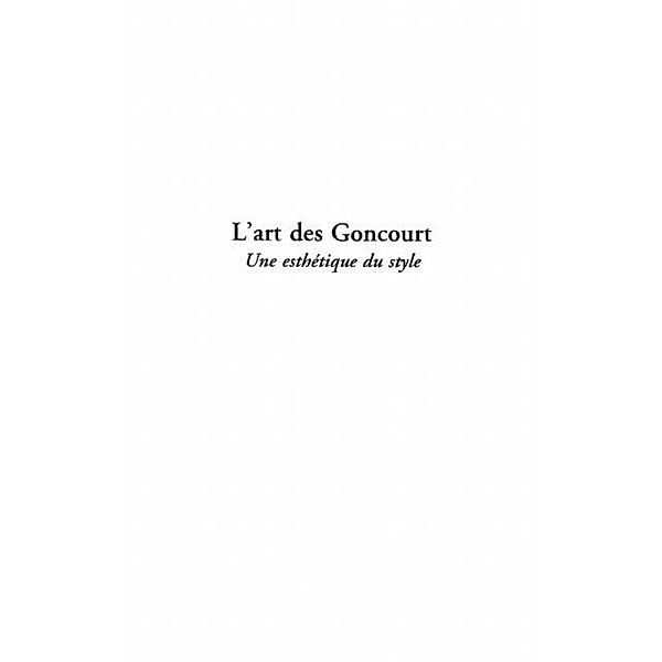 L'art des Goncourt / Hors-collection, Vouilloux Bernard