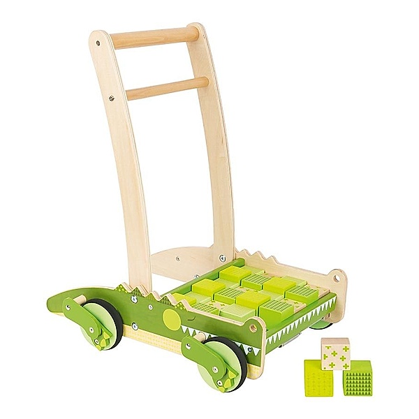 small foot® Lauflernwagen KROKODIL mit Holzbausteine in grün