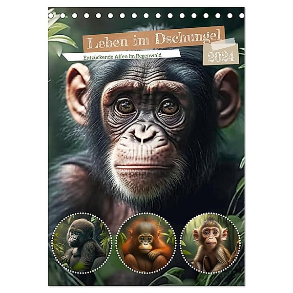 Leben im Dschungel. Entzückende Affen im Regenwald (Tischkalender 2024 DIN A5 hoch), CALVENDO Monatskalender, Rose Hurley