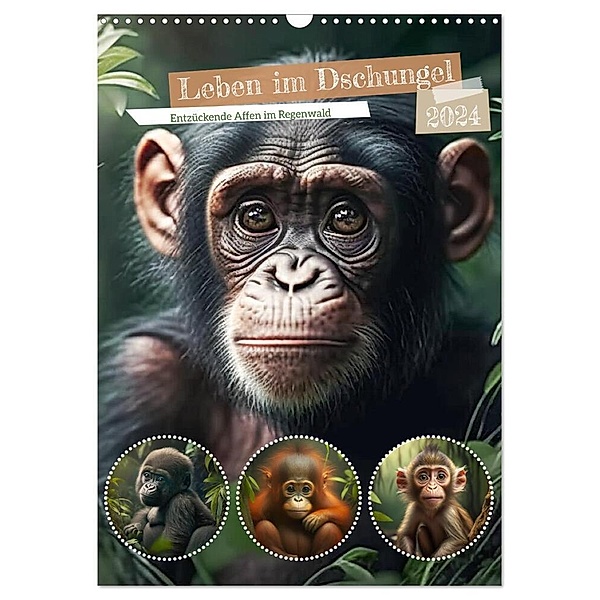 Leben im Dschungel. Entzückende Affen im Regenwald (Wandkalender 2024 DIN A3 hoch), CALVENDO Monatskalender, Rose Hurley