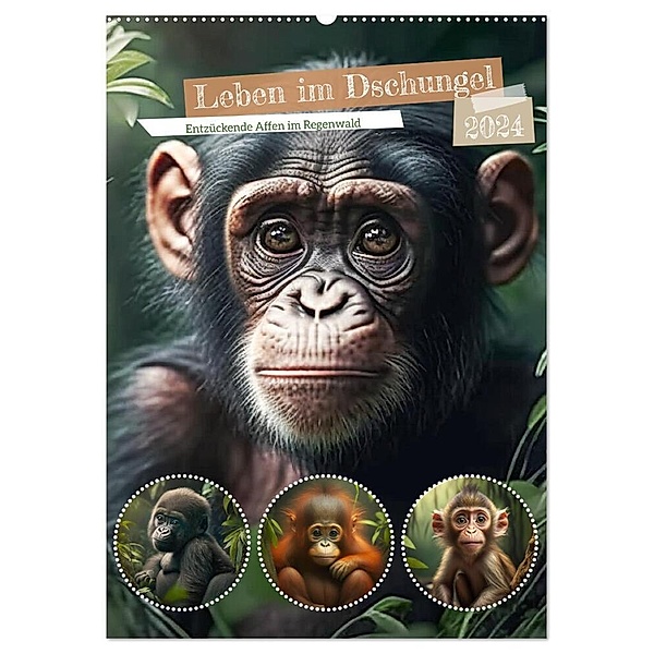 Leben im Dschungel. Entzückende Affen im Regenwald (Wandkalender 2024 DIN A2 hoch), CALVENDO Monatskalender, Rose Hurley
