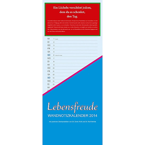 Lebensfreude Wandnotizkalender 2014, Doris Wolf, Rolf Merkle