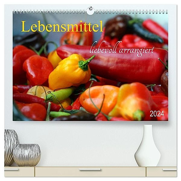 Lebensmittel liebevoll arrangiert (hochwertiger Premium Wandkalender 2024 DIN A2 quer), Kunstdruck in Hochglanz, Schnellewelten