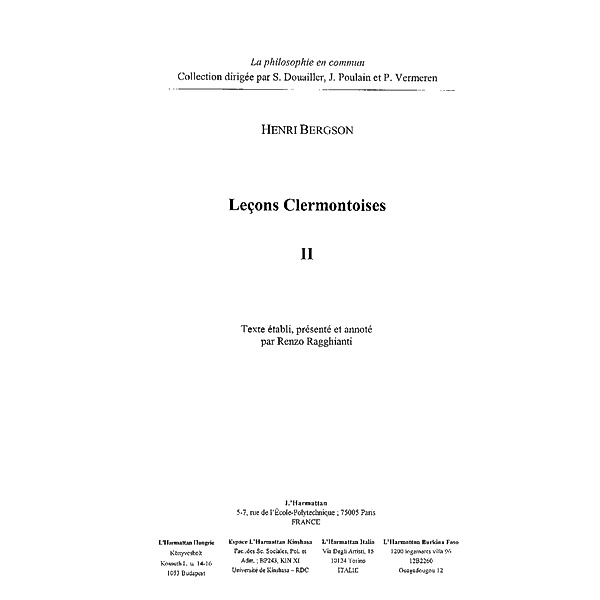 Lecons clermontoises t. 2 / Hors-collection, Bergson Henri