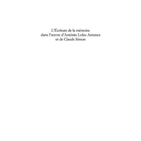L'ecriture de la memoire dans l'oeuvre d'antonio lobo antune / Hors-collection, Felipe Cammaert