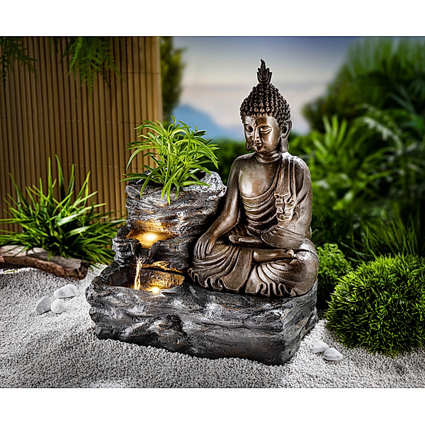LED-Brunnen mit Pflanztopf Buddha