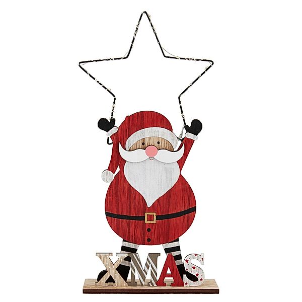 LED-Deko-Figur Santa mit Stern Rot/Schwarz/Weiss