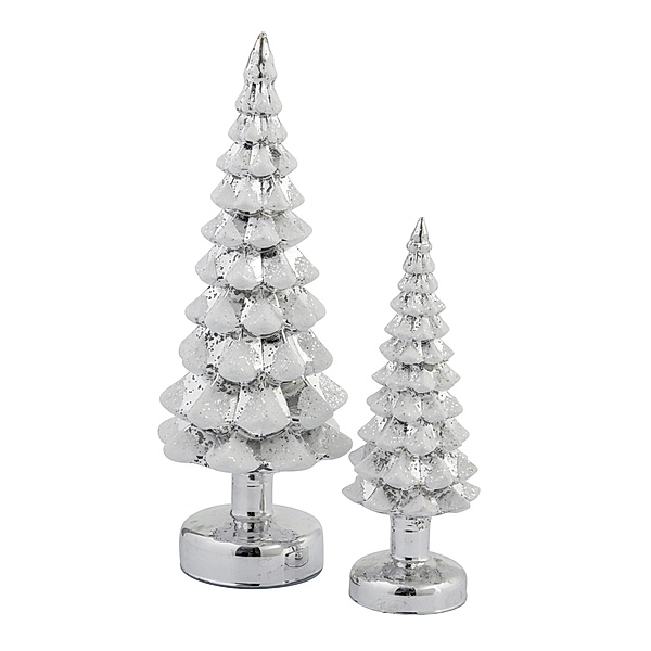 LED Deko-Set Tannenbäume,2-tlg Snow Silberfarben/Weiß