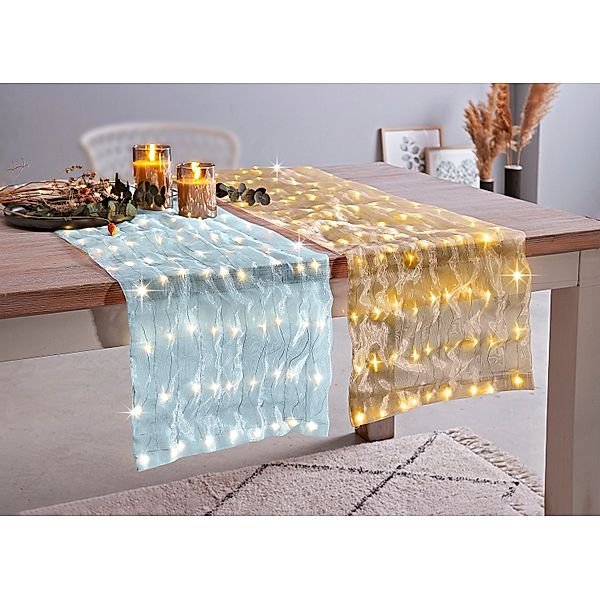 LED-Dekostoff Glamour, 36x210cm, 198 LEDs (Farbe: Eisblau)