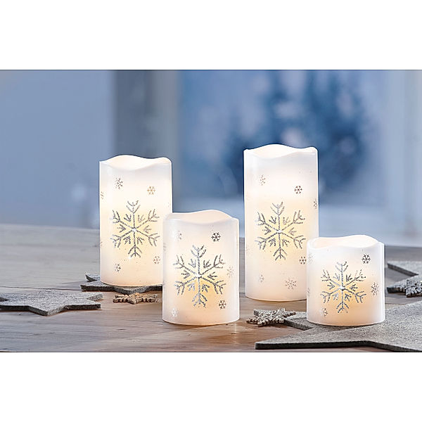 LED-Echtwachskerzen Snowflake 4er-Set