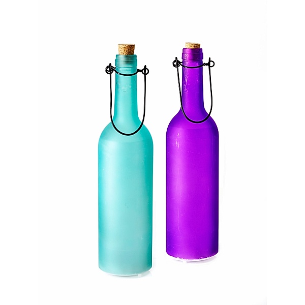 LED-Flaschenleuchten, 2er-Set, blau/violett