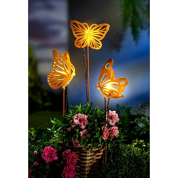 LED-Gartenstecker Schmetterlinge 3er-Set