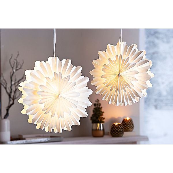 LED-Hängedeko Schneeflocke 42,5 cm, 2er-Set (Farbe: weiß)