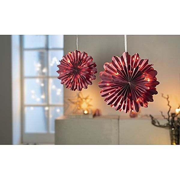 LED-Hängedeko Schneeflocke 42,5 cm, 2er-Set (Farbe: berry)