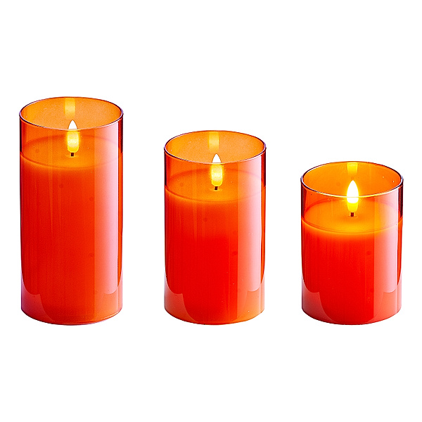 LED-Kerzen im Glas 3er-Set, (Farbe: orange)
