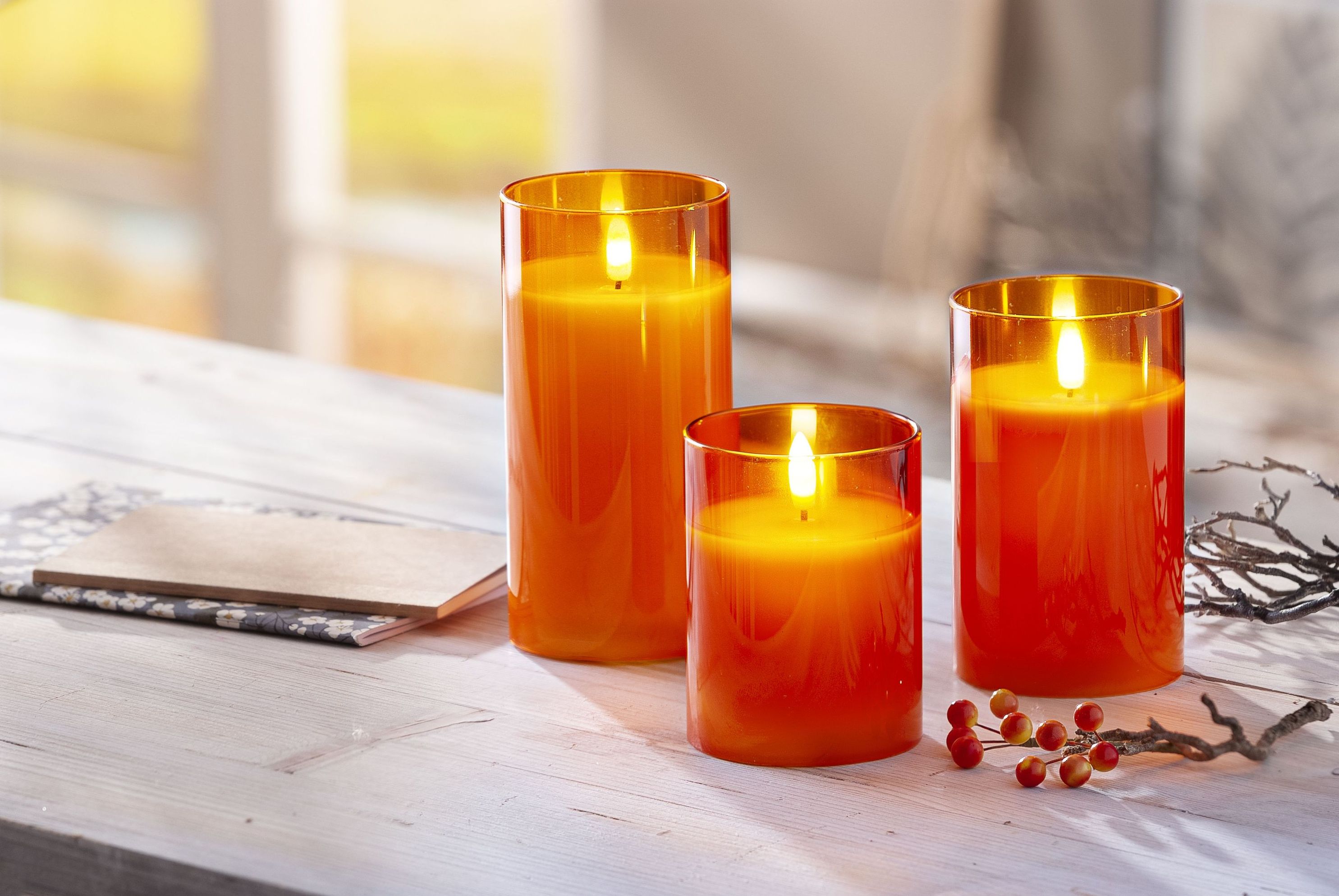 LED-Kerzen im Glas 3er-Set, Farbe: orange bestellen | Weltbild.de