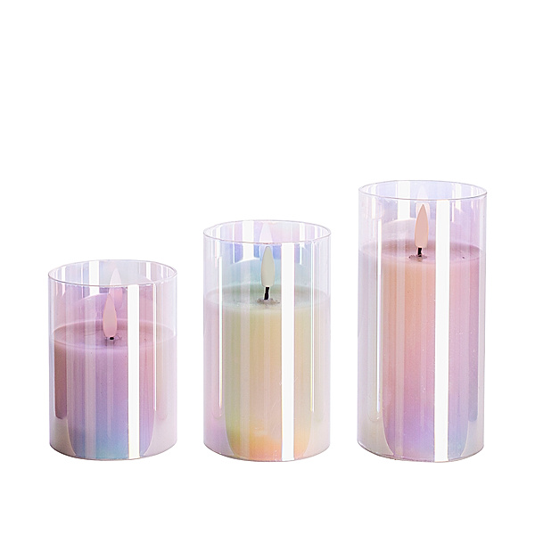 LED-Kerzen im Glas 3er-Set, irisierend