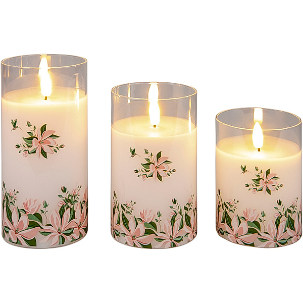 LED-Kerzen Magnolie im Glas, 3er-Set