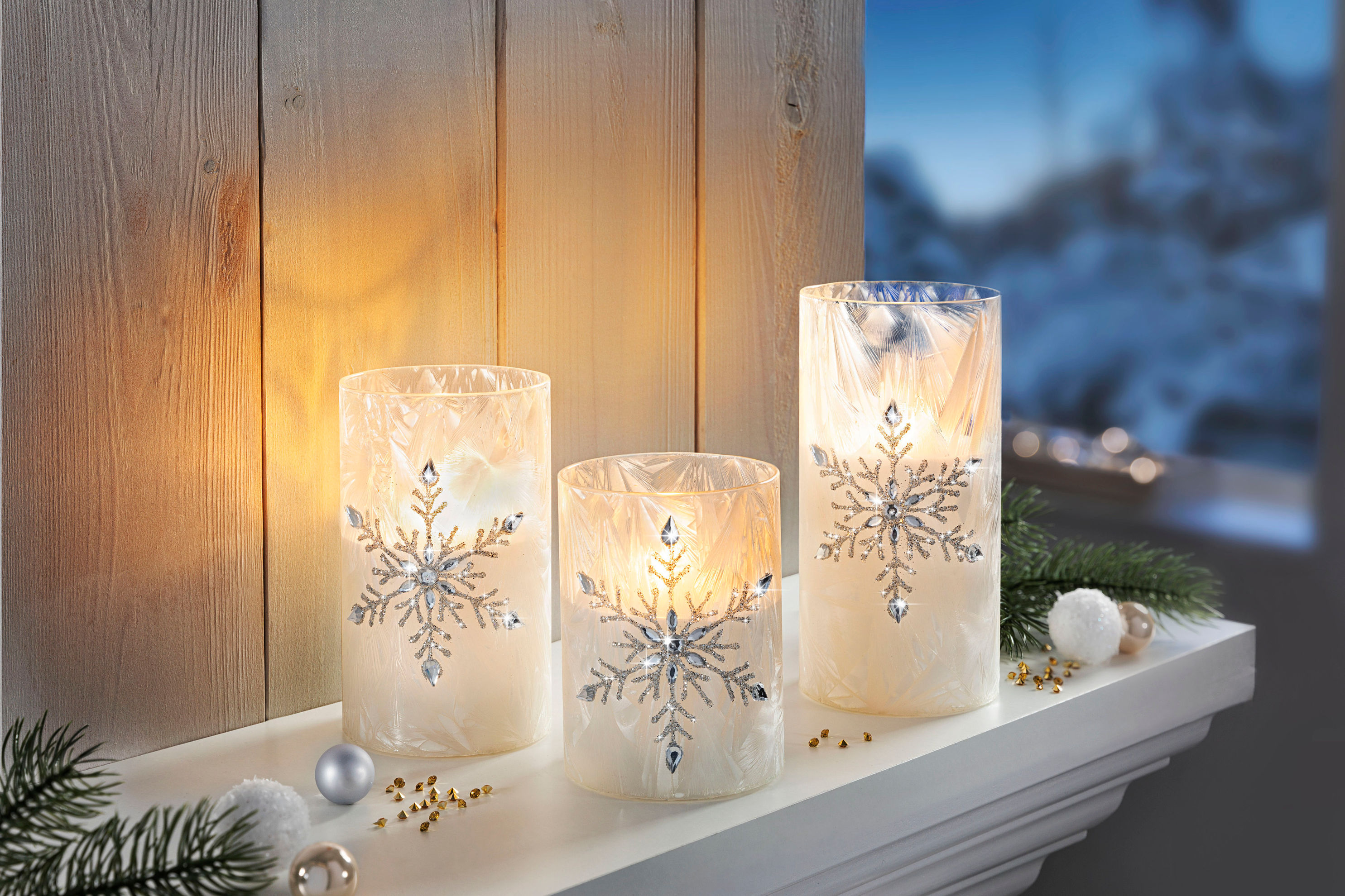 LED-Kerzen Schneeflocke in Glasröhre 3er-Set | Weltbild.de