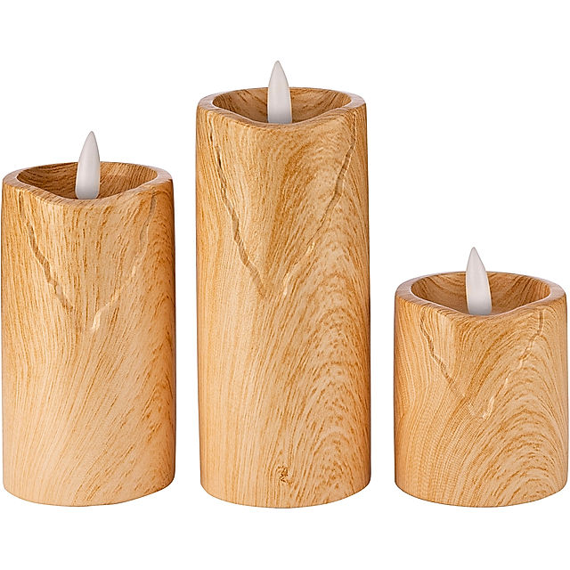 LED-Kerzen Wood in Holzoptik, 3er Set bestellen | Weltbild.de