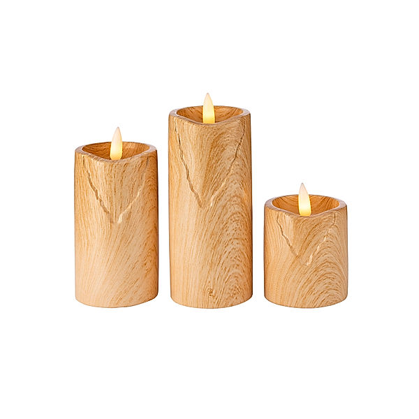 LED-Kerzen Wood in Holzoptik, 3er Set