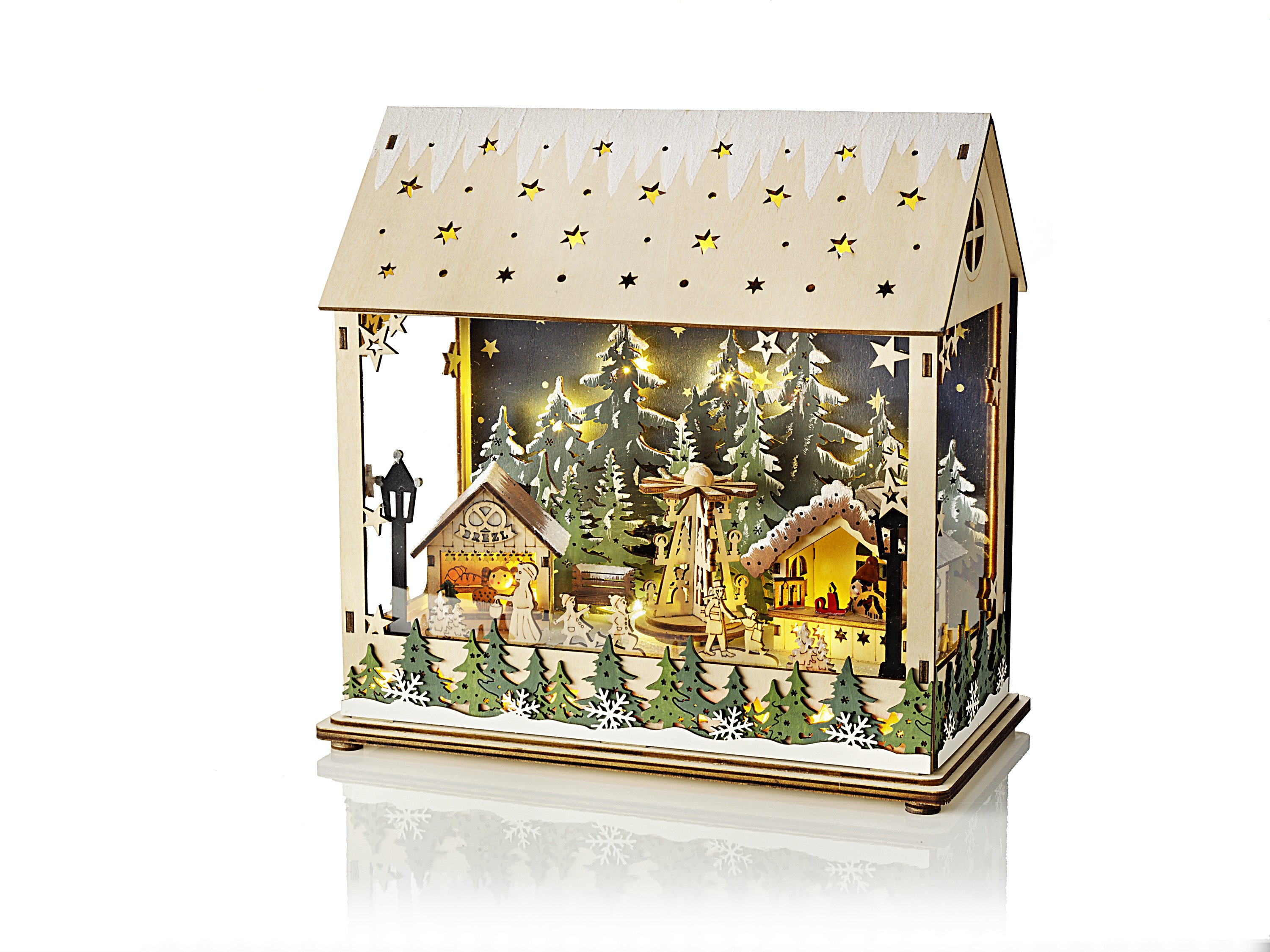 LED-Spieluhr Weihnachtsmarkt  Holz Weihnachtsdekoration Oh Tannenbaum 