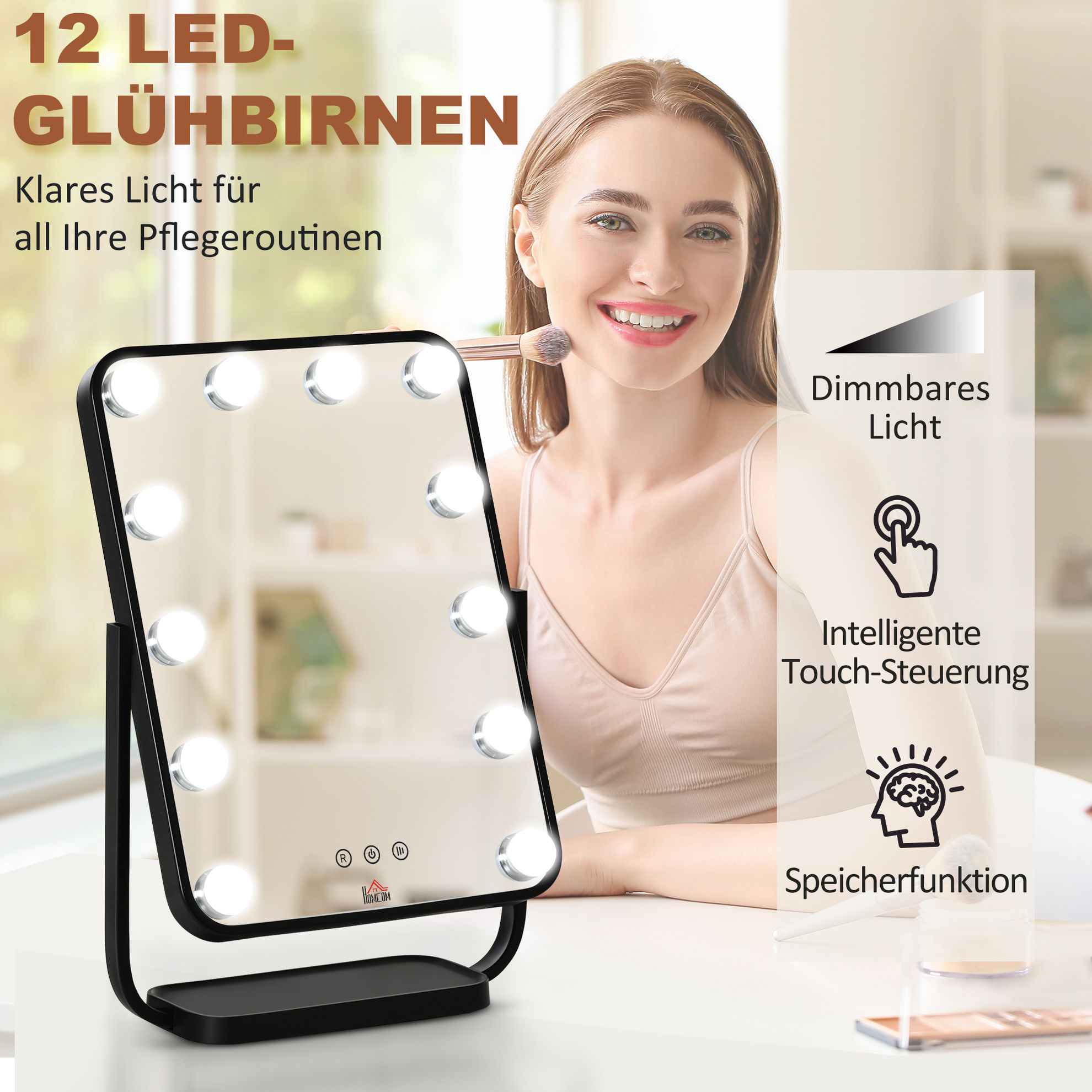 LED-Spiegel mit LED-Lampen schwarz Farbe: schwarz