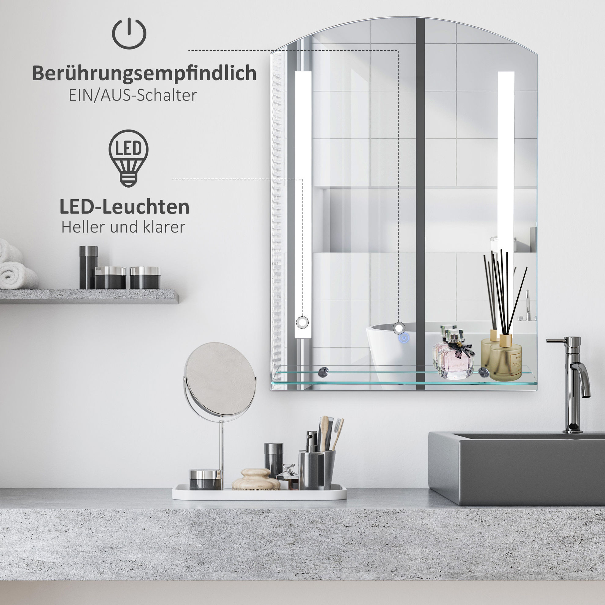 LED Wandspiegel Farbe: silber, Größe: 70 x 50 x 4 cm LxBxH | Weltbild.de