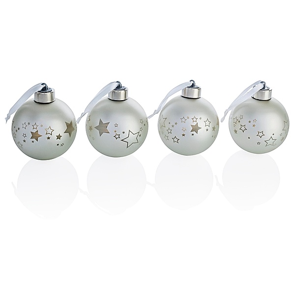 LED-Weihnachtsbaumkugeln, 4er-Set, Silber