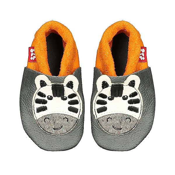 POLOLO Leder-Krabbelschuhe ZEBRA in grau/orange