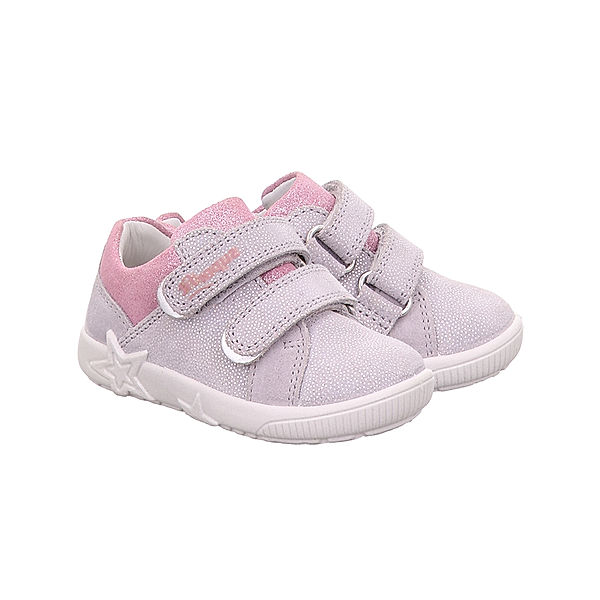 Superfit Leder-Lauflernschuhe STARLIGHT mit Glitzer in hellgrau/rosa