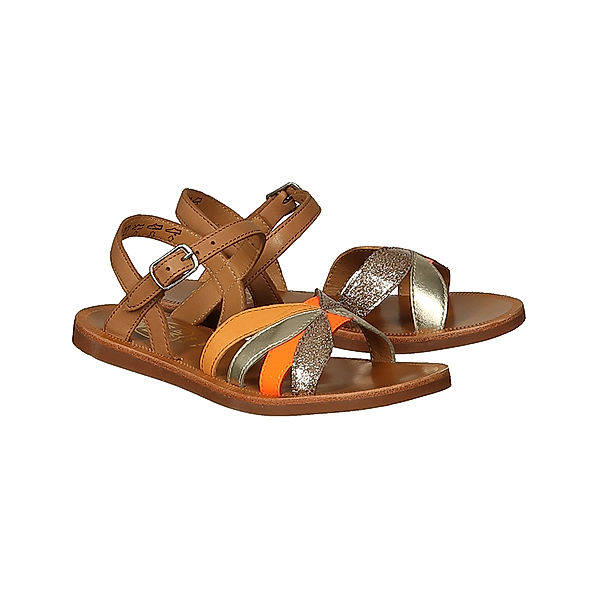 Pom d'Api Leder-Sandalen PLAGETTE REVERSE in cognac/bunt