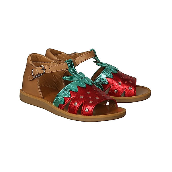 POM D'API Leder-Sandalen POPPY – BERRY in bunt