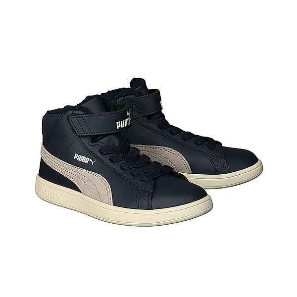 Puma Leder-Sneaker SMASH V2 MID L FUR PS gefüttert in dunkelblau