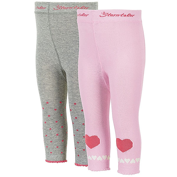 Sterntaler Leggings HERZEN & TUPFEN 2er-Pack in grau melange/rosa