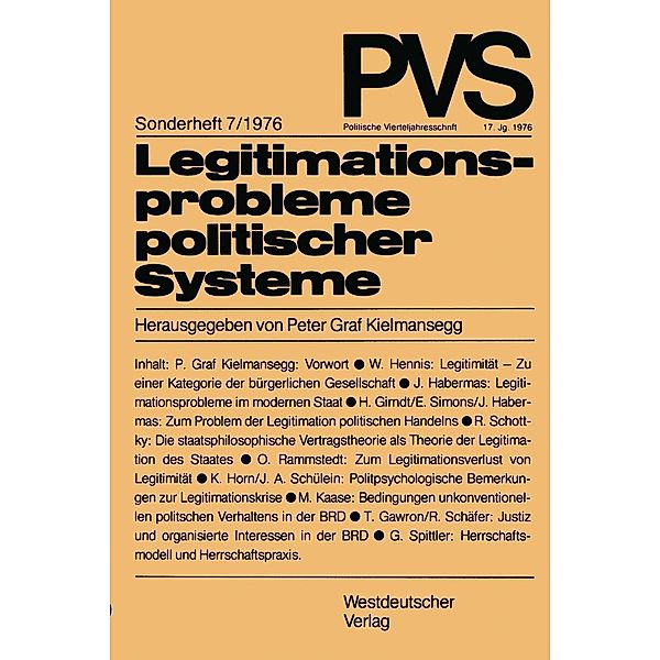 Legitimationsprobleme politischer Systeme / Politische Vierteljahresschrift Sonderhefte Bd.7/1976