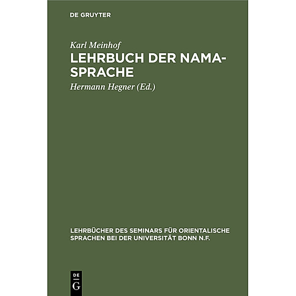 Lehrbuch der Nama-Sprache, Karl Meinhof