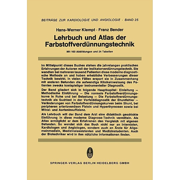 Lehrbuch und Atlas der Farbstoffverdünnungstechnik, H. -W. Klempt, F. Bender