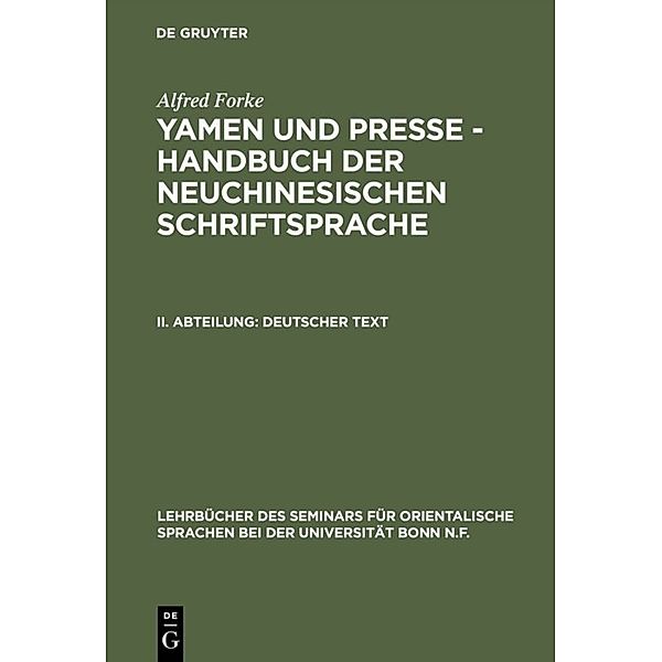 Lehrbücher des Seminars für orientalische Sprachen bei der Universität Bonn N.F. / 21, 2 / Deutscher Text, Alfred Forke