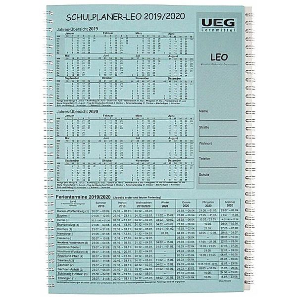 Lehrerkalender-Schulplaner LEO19-20 DIN A5, Udo Egermeier